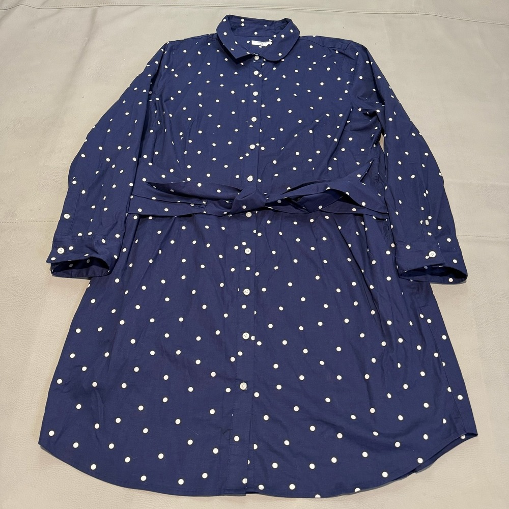 UNTUCKit Madeline Navy Polka Dot Button Midi Shirt Dress Tie Up‎ Beach-16-6149